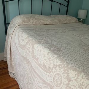 King sized bedspread.  Bates , cotton, beige with centre medallion.